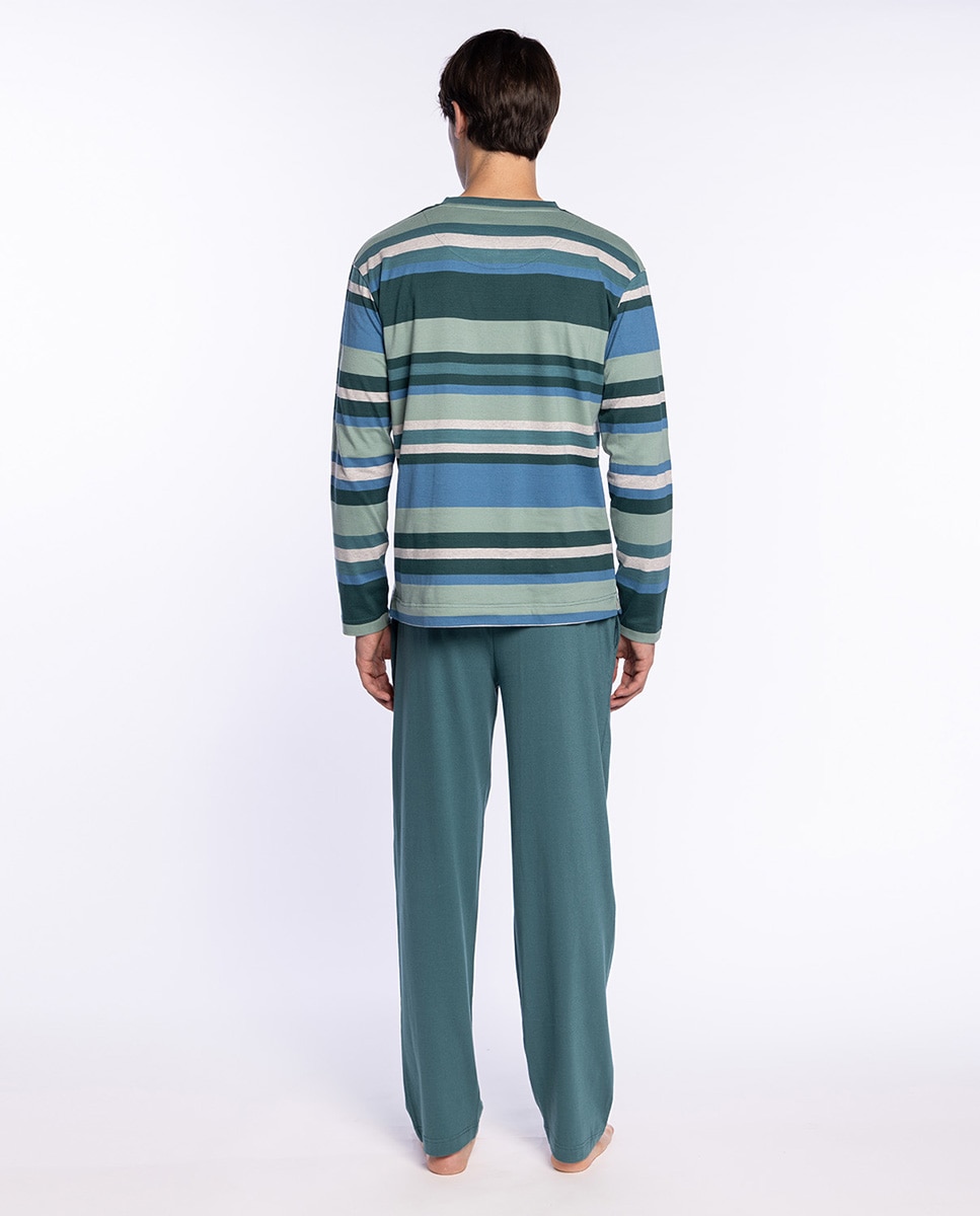 Pijama Comprido de Malha Verde / azul marinho-2