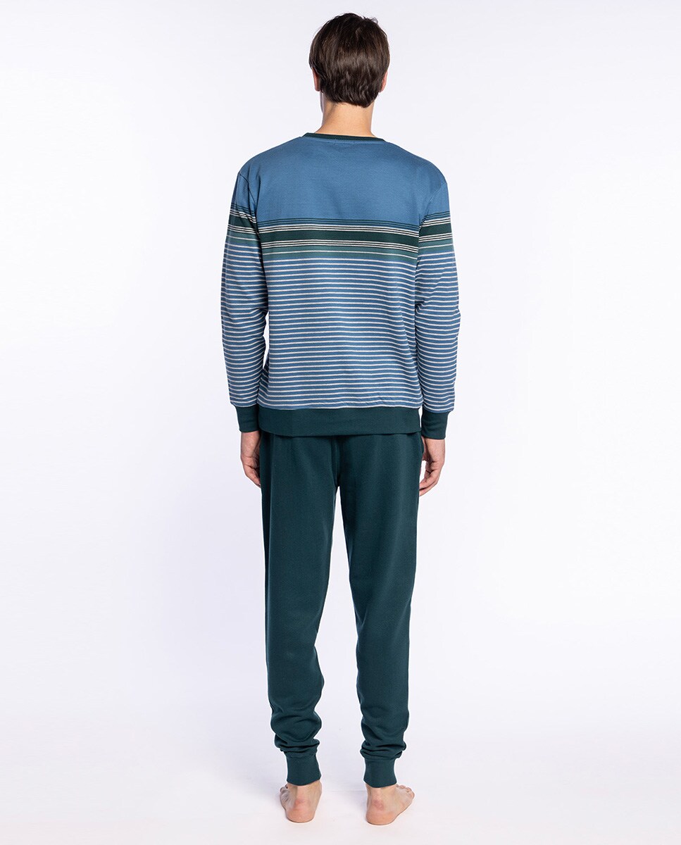 Pijama Comprido de Malha Azul / Verde-2