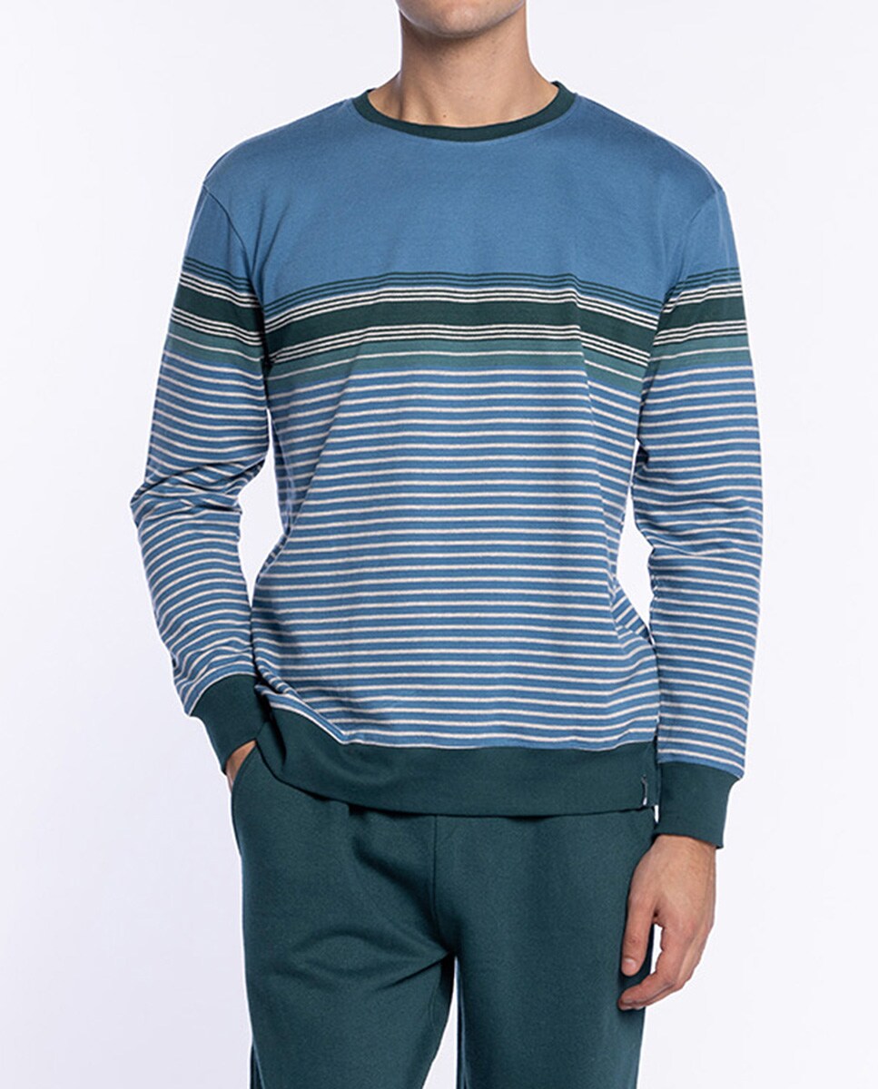 Pijama Comprido de Malha Azul / Verde-3