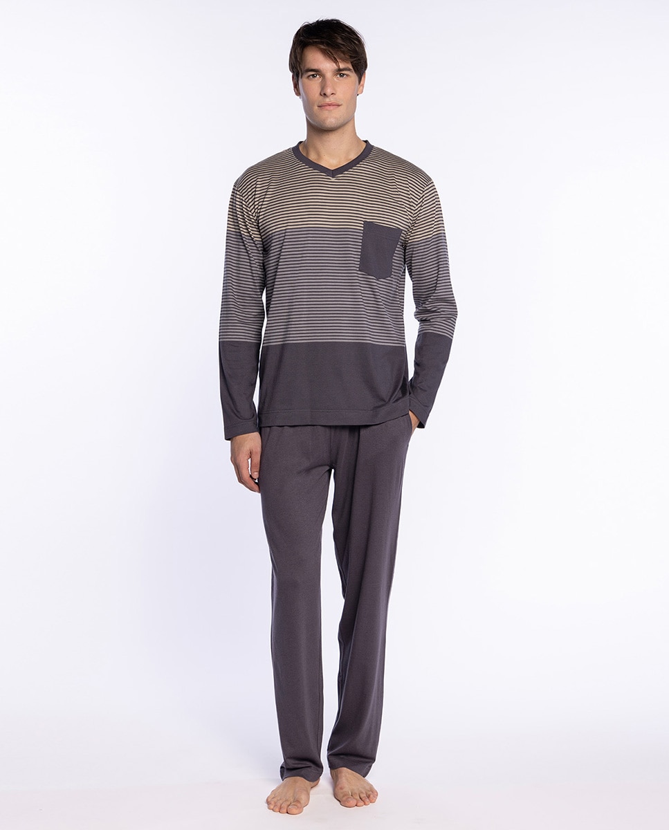 Pijama Comprido de Malha Cinzento-1