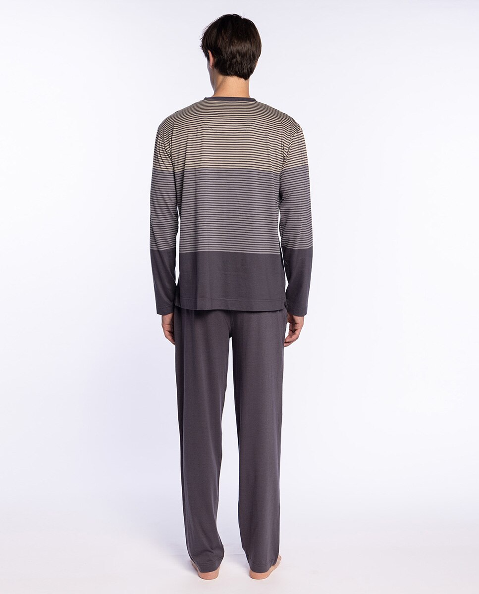 Pijama Comprido de Malha Cinzento-2