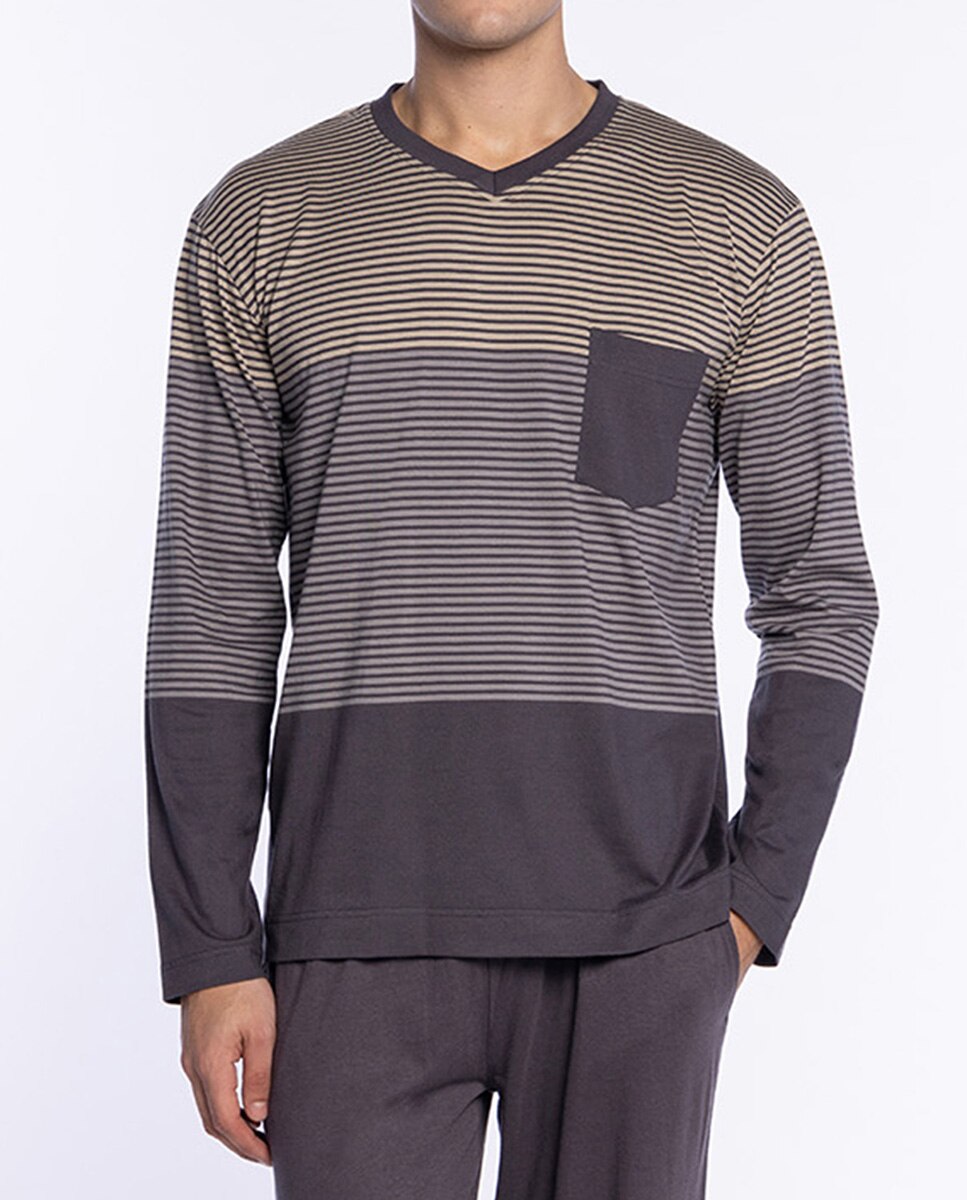 Pijama Comprido de Malha Cinzento-3