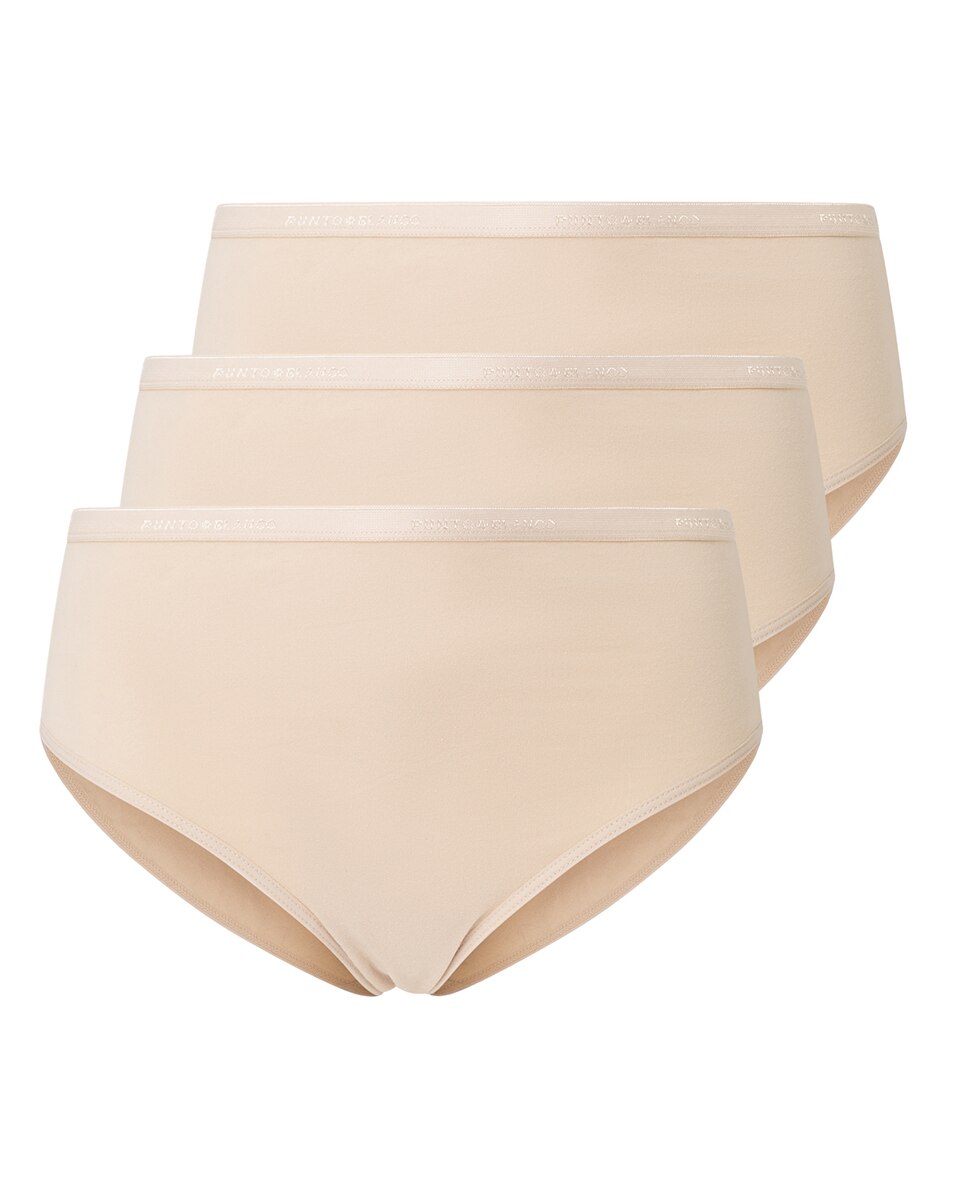 Pack de 3 Cuecas Altas de Algodão Lisas Bege-5