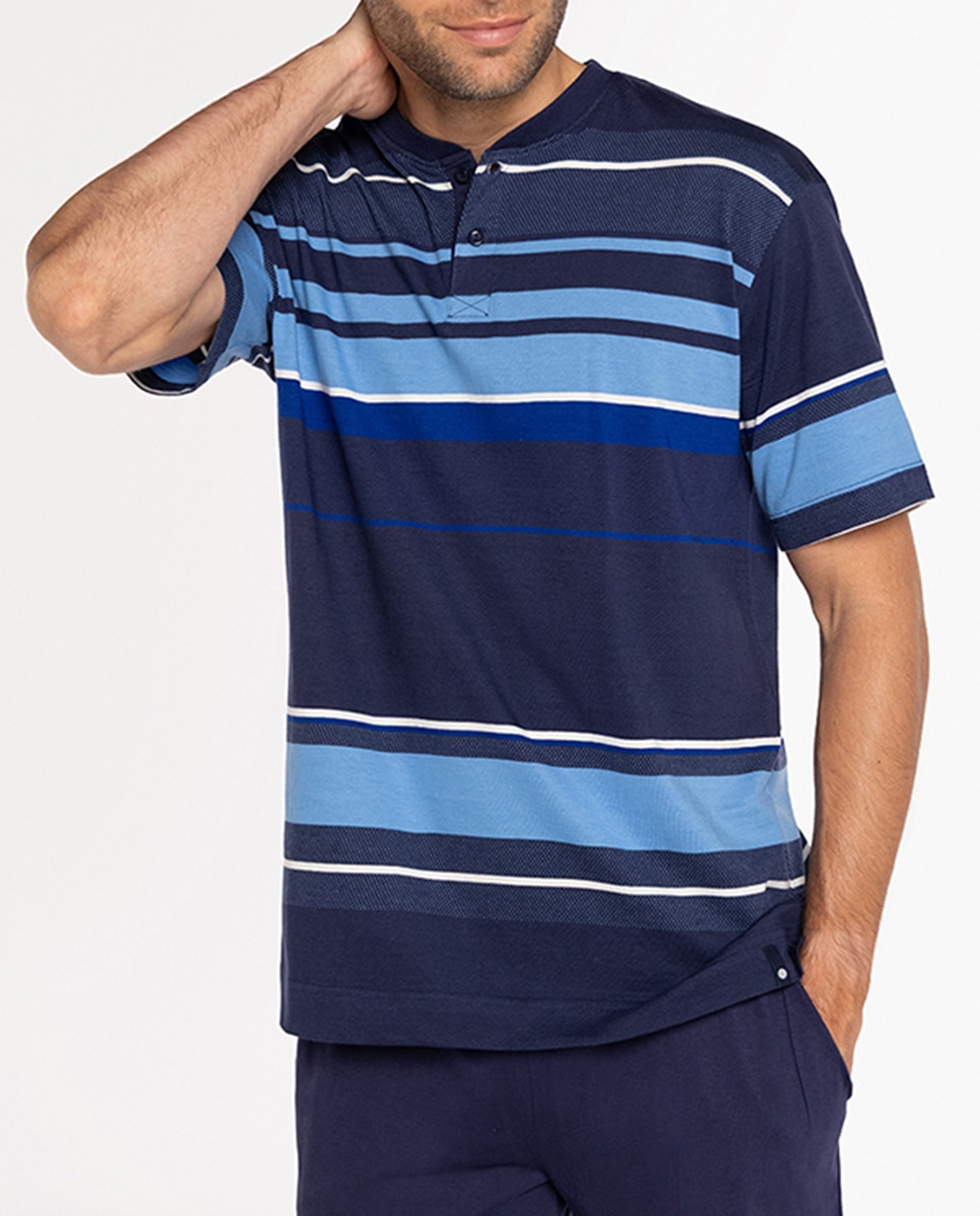 Pijama Completo de Malha Azul-marinho-3