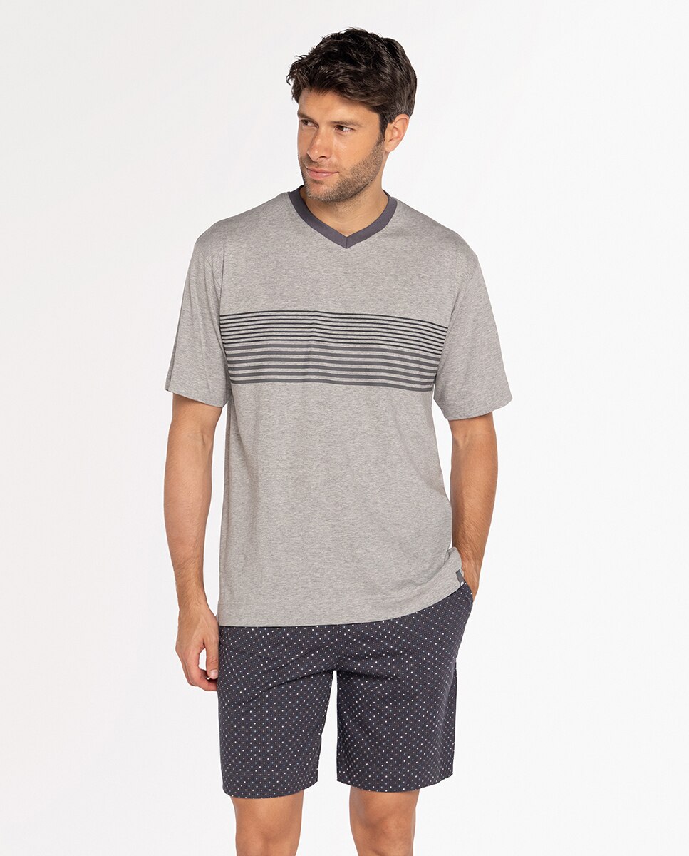 Pijama Completo de Malha Cinzento-claro-1