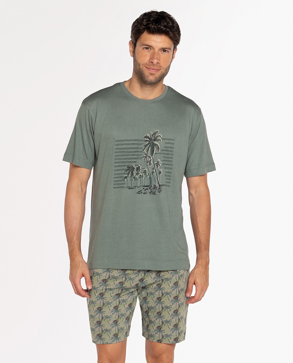 Pijama Completo de Malha Verde-acinzentado-1