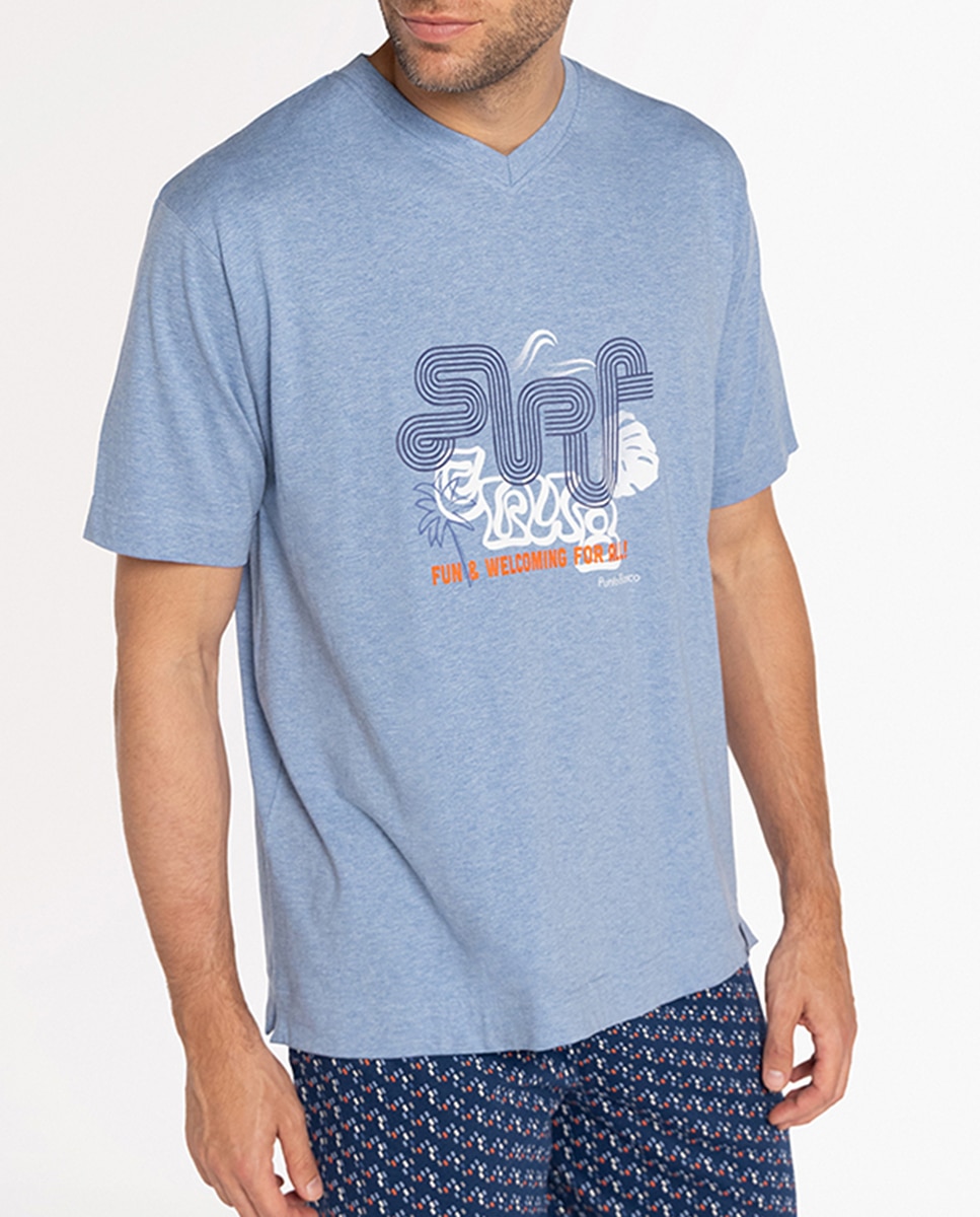 Pijama Completo de Malha Azul-claro-3