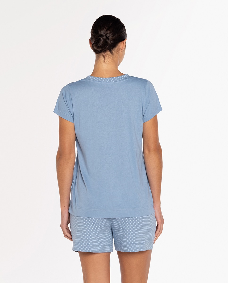 Pijama Curto de Bambu e Algodão Azul-celeste-2