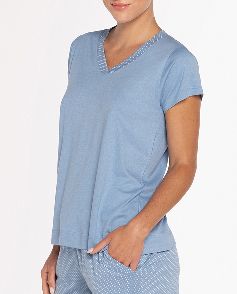 Pijama Curto de Bambu e Algodão Azul-celeste-3