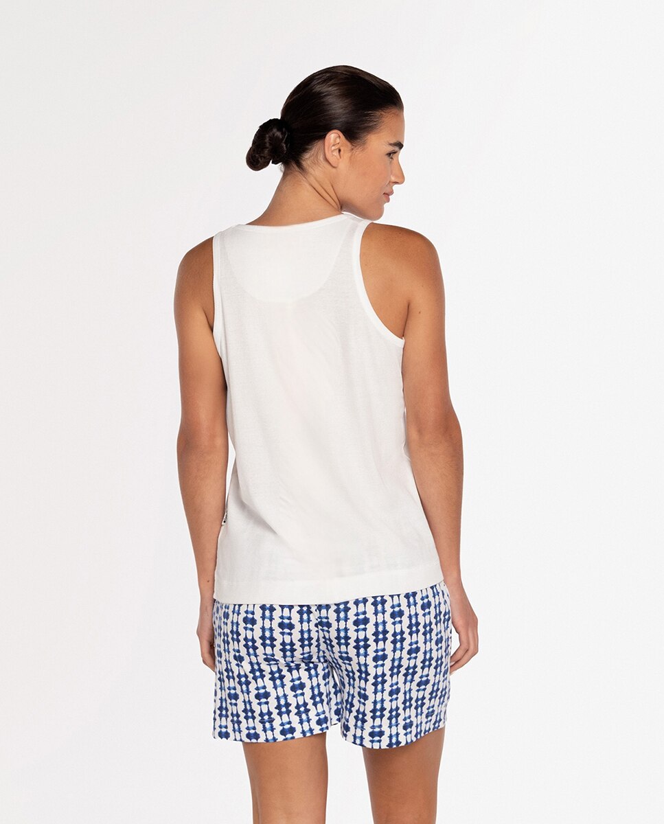 Pijama de Algodão Branco / Azul-2