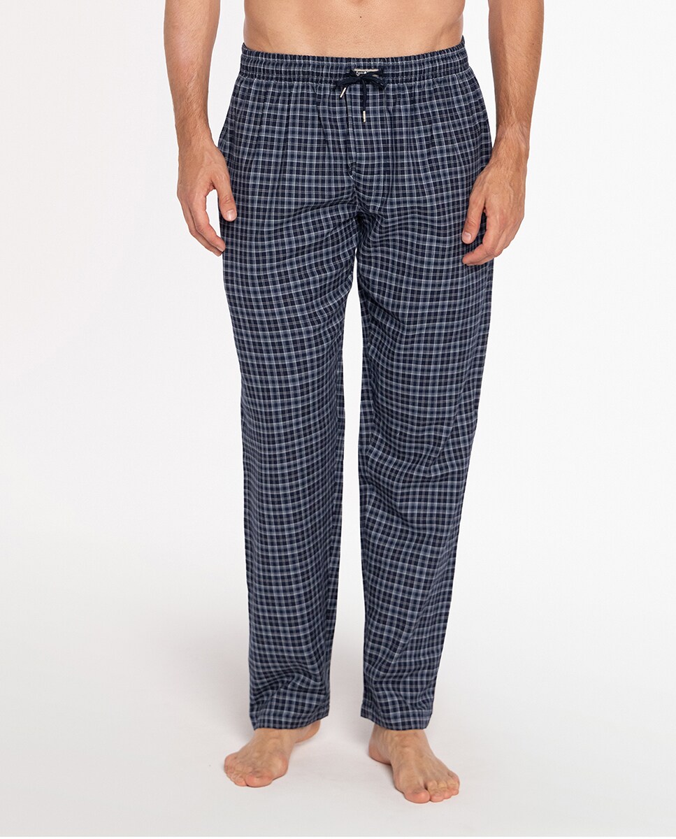 Calças de Pijama Compridas de Tecido Azul / Branco-2