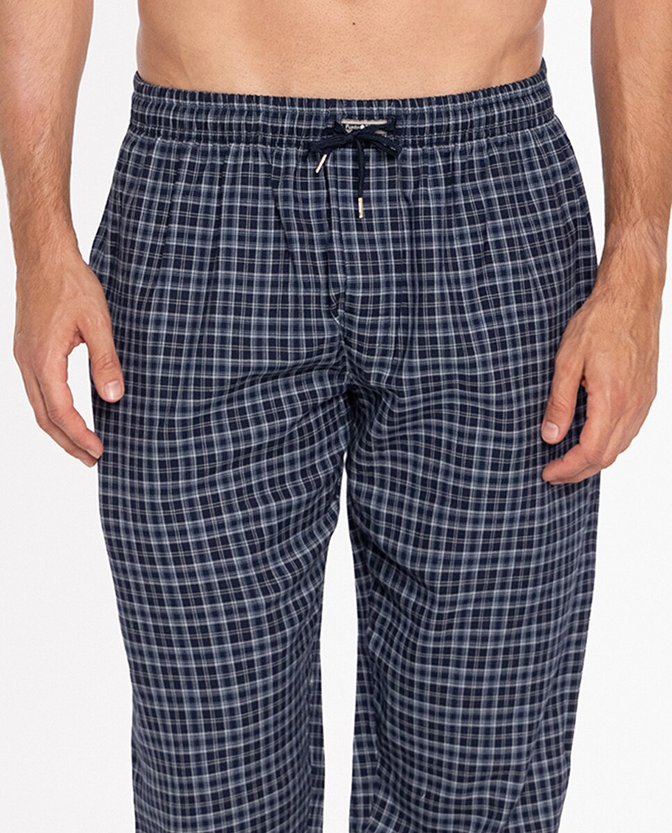 Calças de Pijama Compridas de Tecido Azul-marinho-4