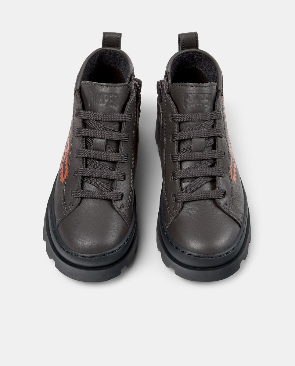 Botas Infantil de Pele Brutus Cinzento / Laranja-2