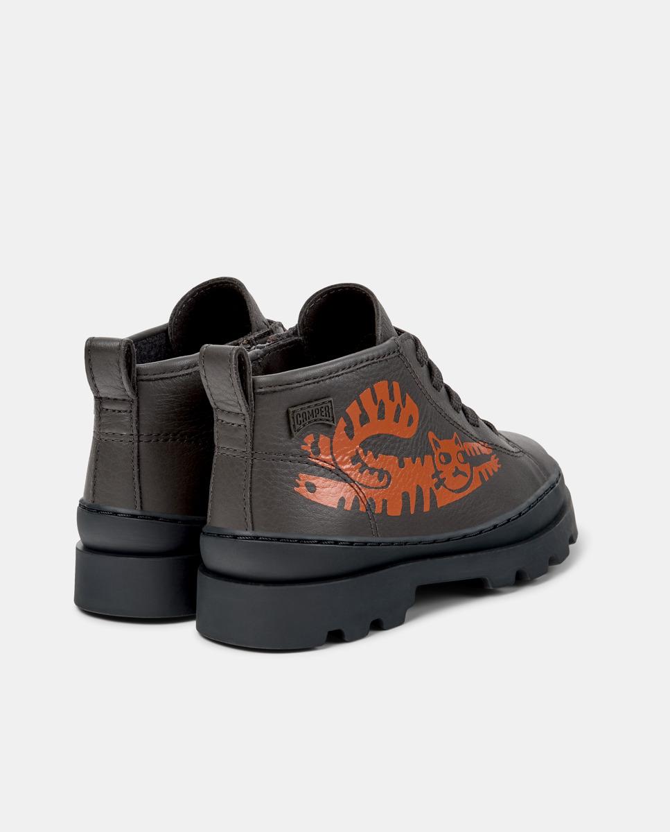 Botas Infantil de Pele Brutus Cinzento / Laranja-3