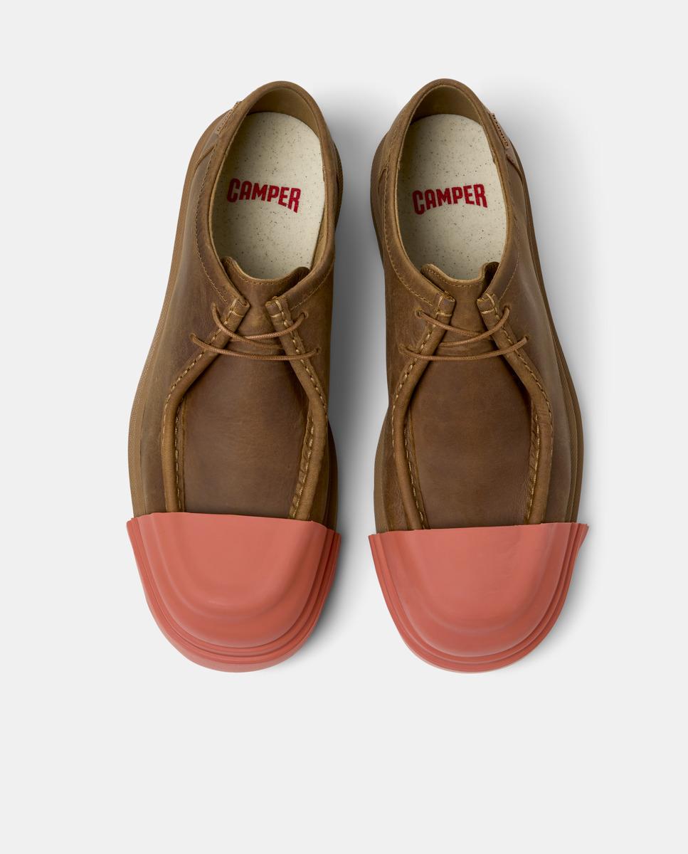 Sapatos de Cordões Junction de Pele Castanho / Laranja-2