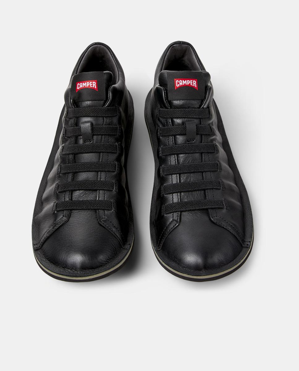 Sapatilhas de Pele Beetle com Atacadores Preto-2