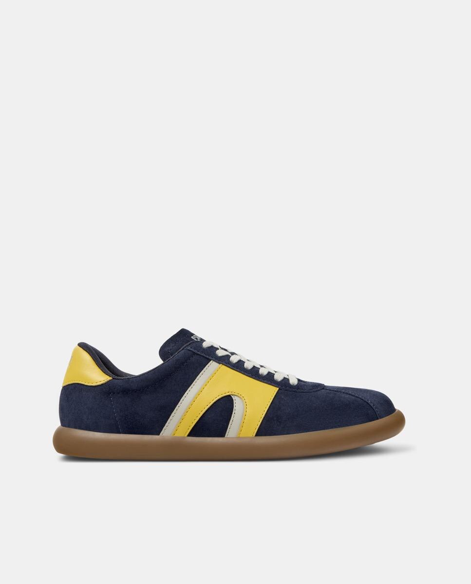 Sapatilhas de Pele Pelotas Soller com Atacadores Azul / Amarelo-1