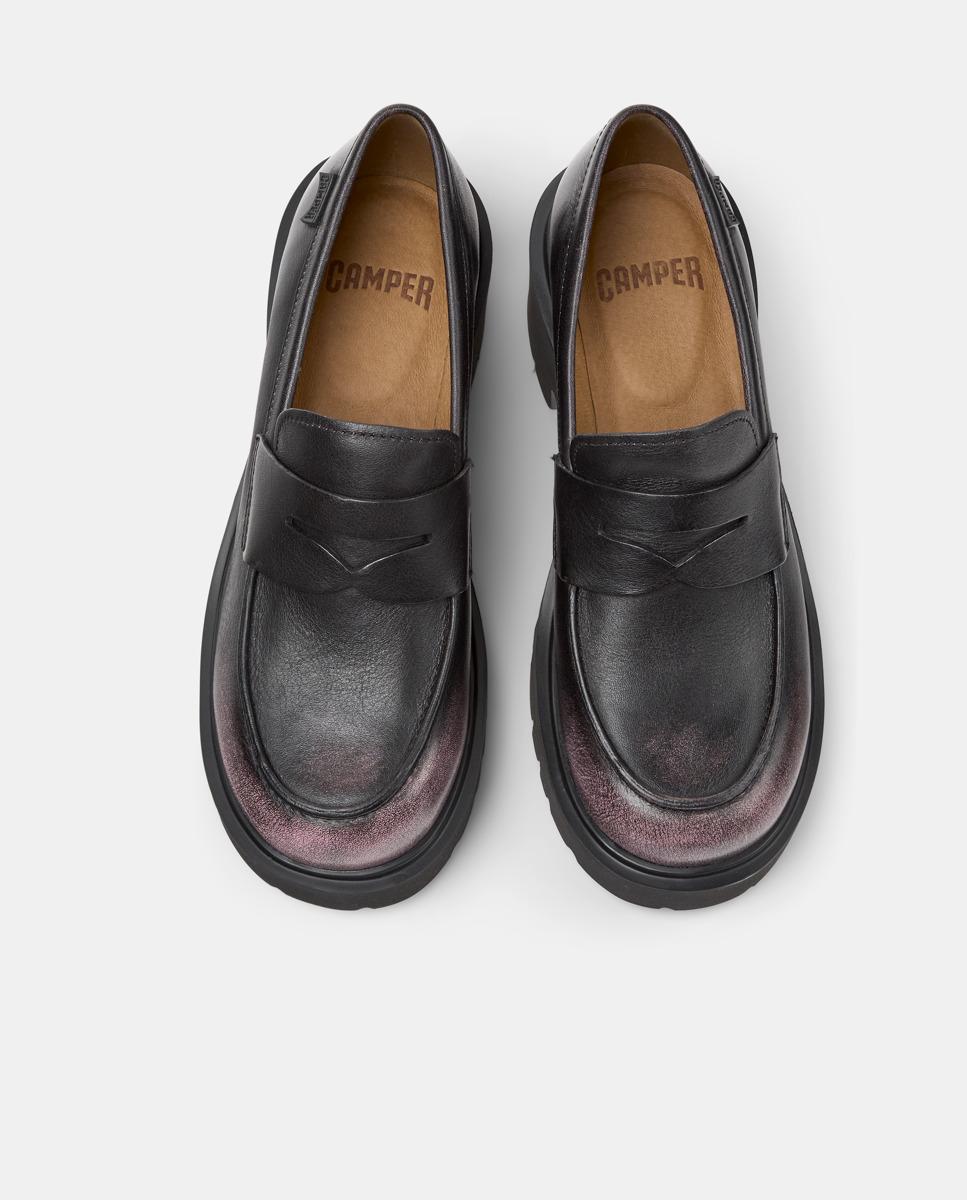 Mocassins Milah com Plataforma em Pele Preto / Rosa-2