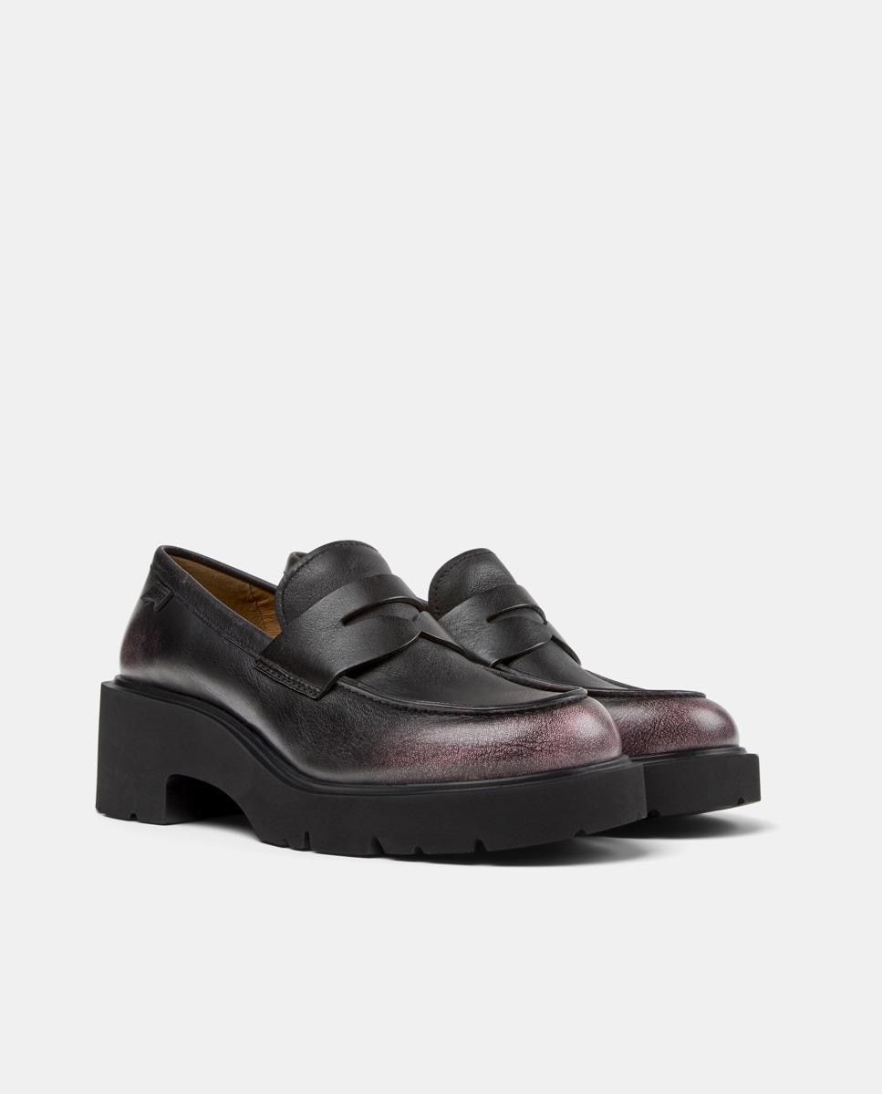 Mocassins Milah com Plataforma em Pele Preto / Rosa-5