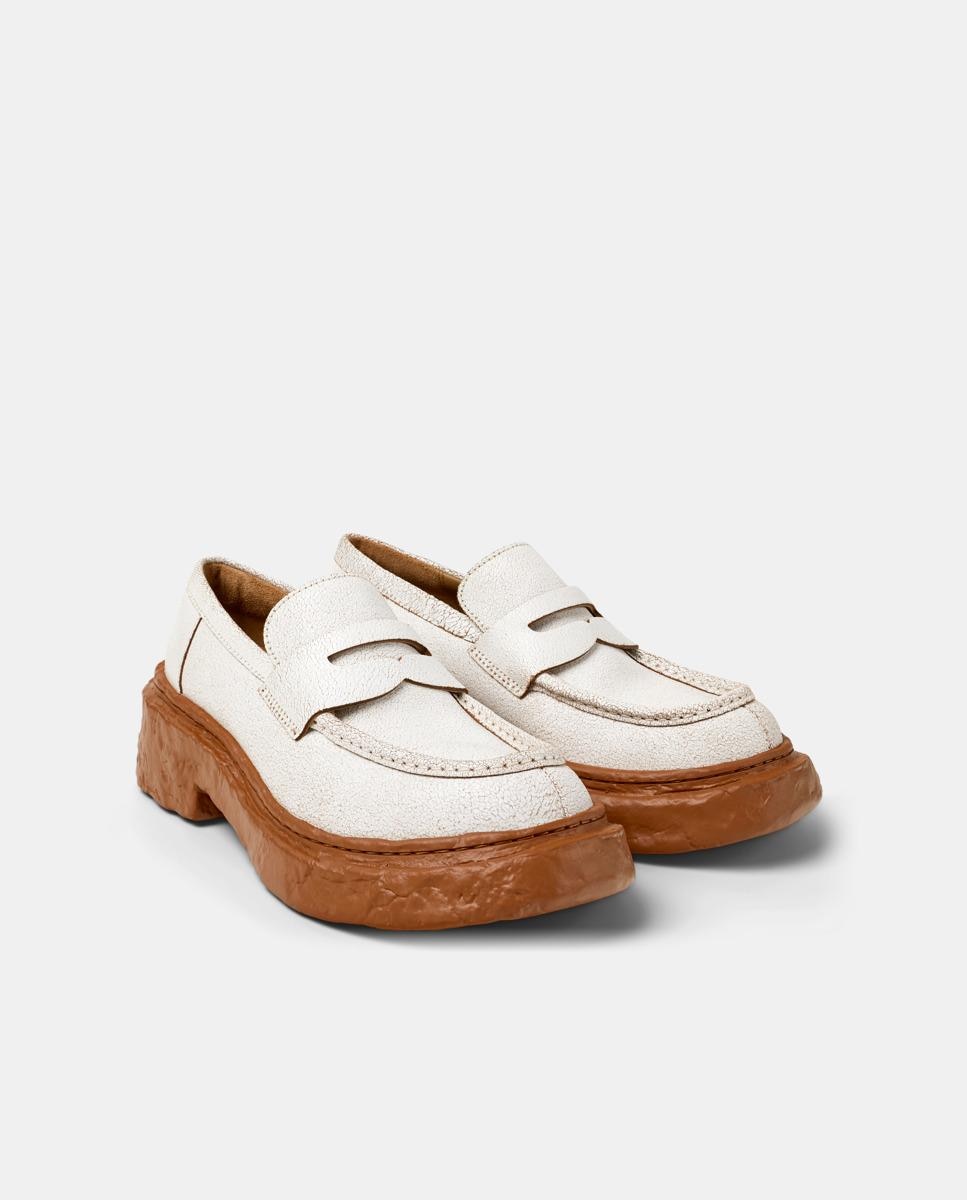 Mocassins de Pele com Biqueira Quadrada Branco-5