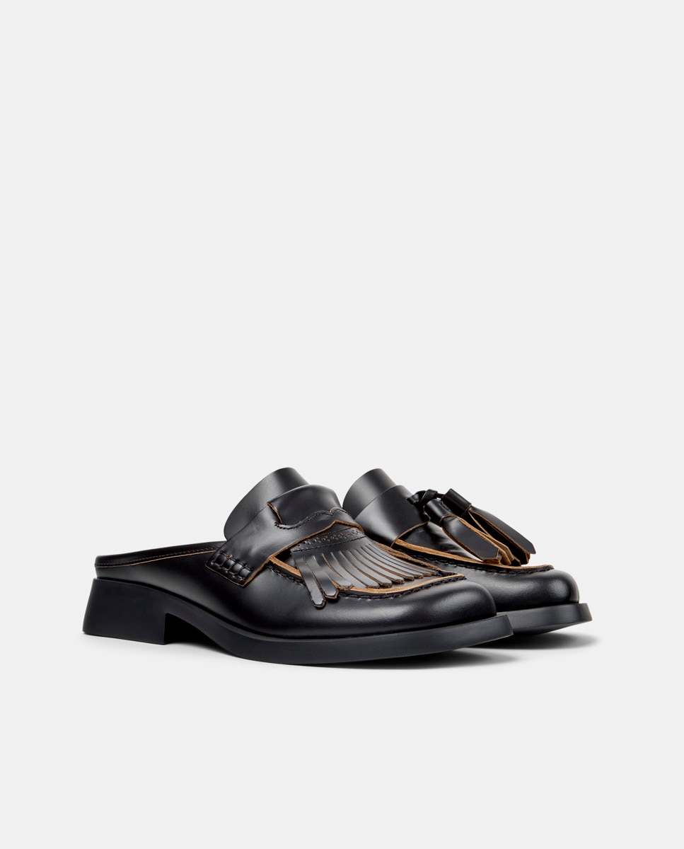 Mules de Pele Donna Twins Preto-2