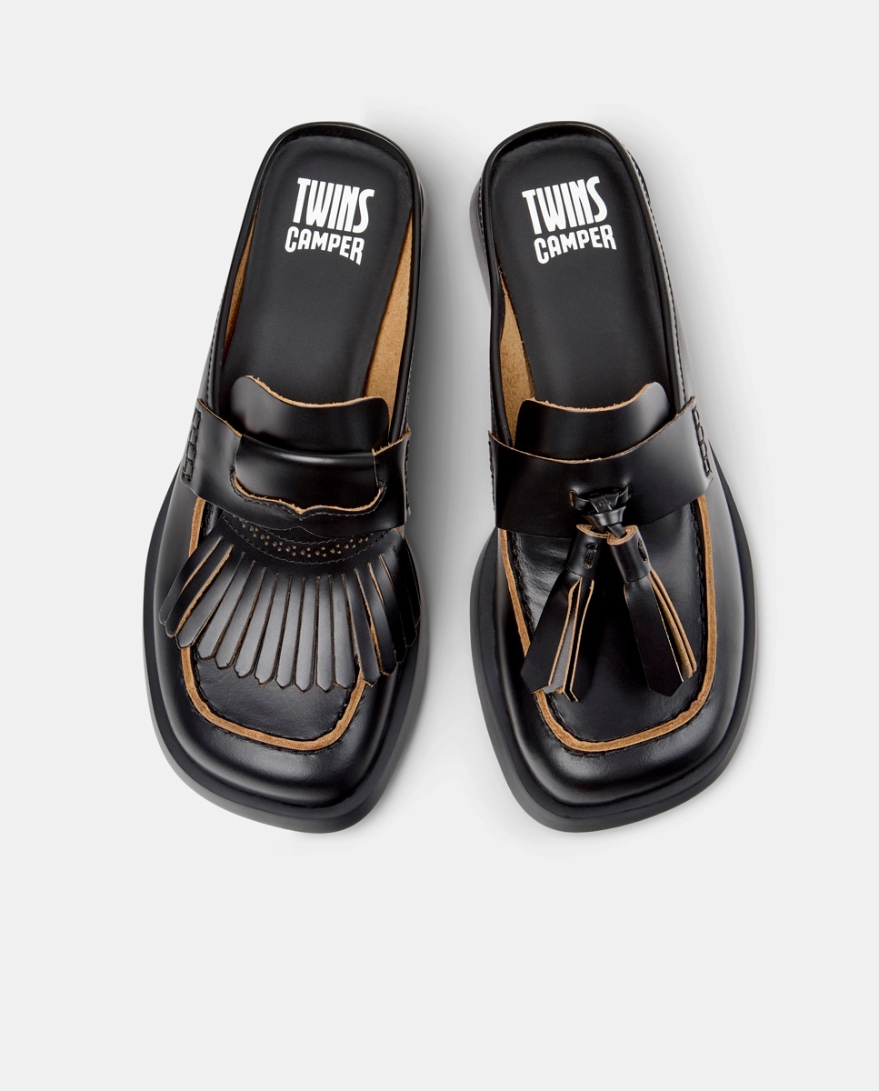 Mules de Pele Donna Twins Preto-3