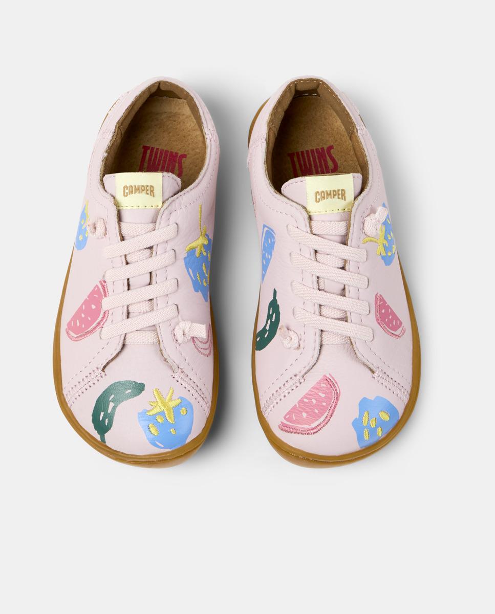 Sapatilhas de Pele Peu Cami Lisas com Atacadores Camper Rosa-2
