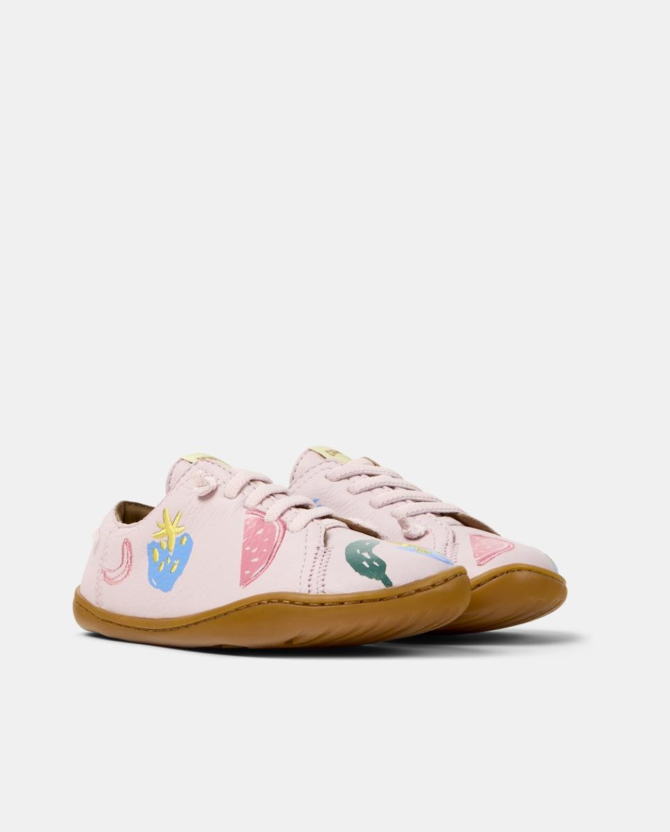 Sapatilhas de Pele Peu Cami Lisas com Atacadores Camper Rosa-5