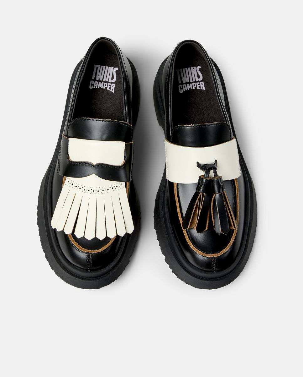 Mocassins de Pele Walden Twins Branco / Preto-2