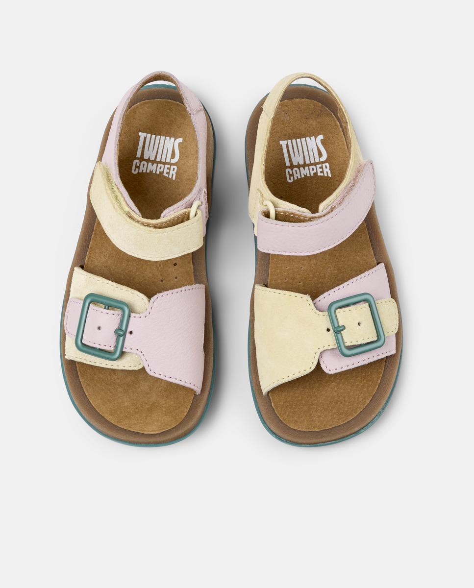 Sandálias Fechadas Infantil de Pele Bicho Kids Twins Camper Bege/Rosa-2