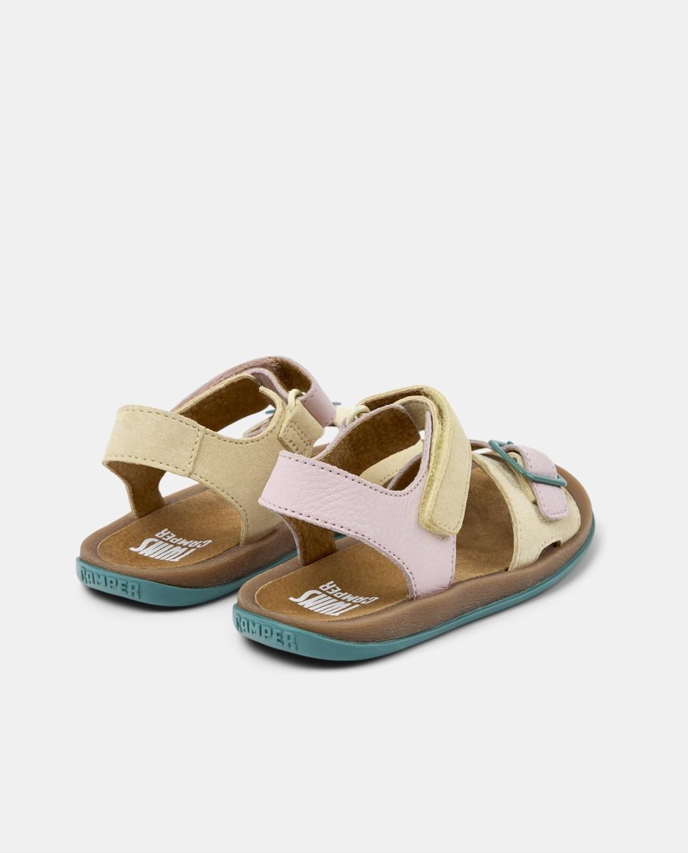 Sandálias Fechadas Infantil de Pele Bicho Kids Twins Camper Bege/Rosa-3