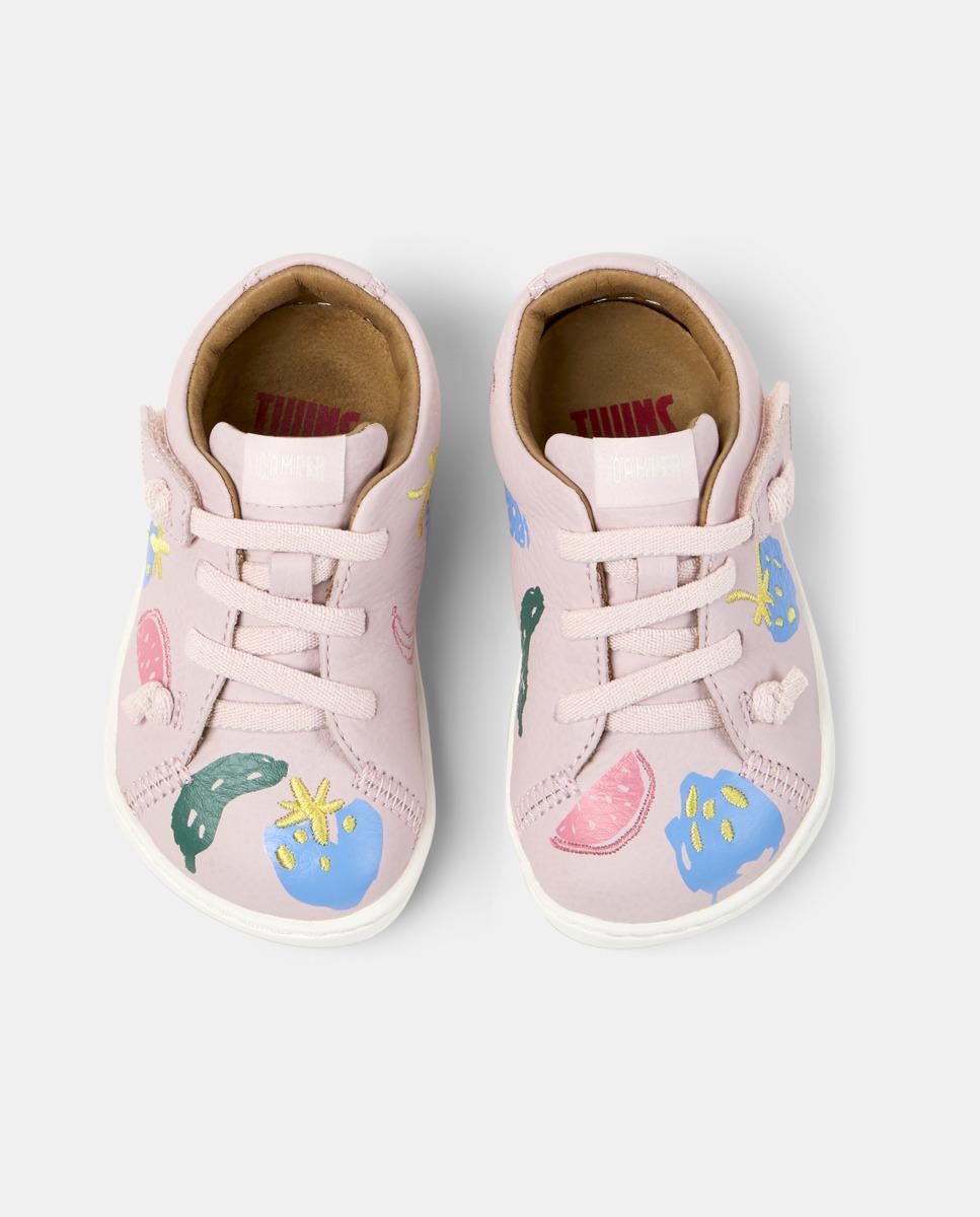 Sapatilhas de Pele Peu Cami Twins com Atacadores Camper Rosa-2