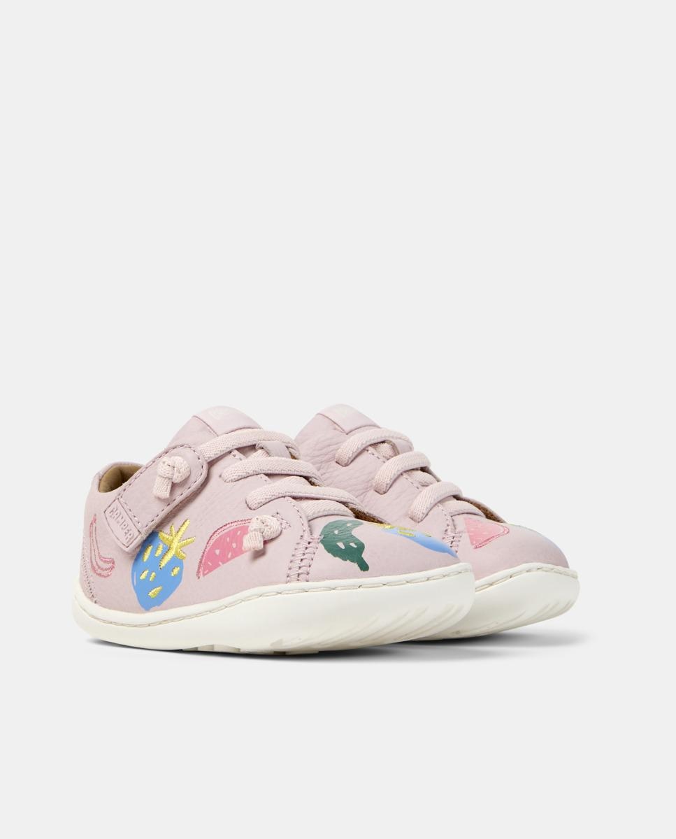 Sapatilhas de Pele Peu Cami Twins com Atacadores Camper Rosa-5