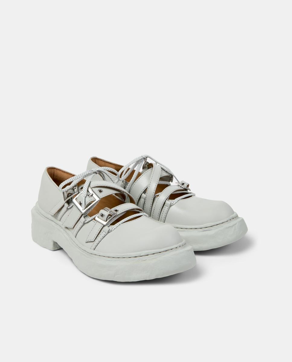 Mocassins com Salto Unissexo de Pele Vamonos Cinzento-4