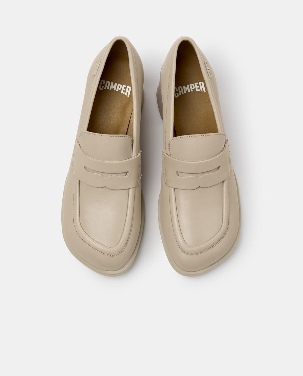 Mocassins com Salto Kora de Pele Bege-2