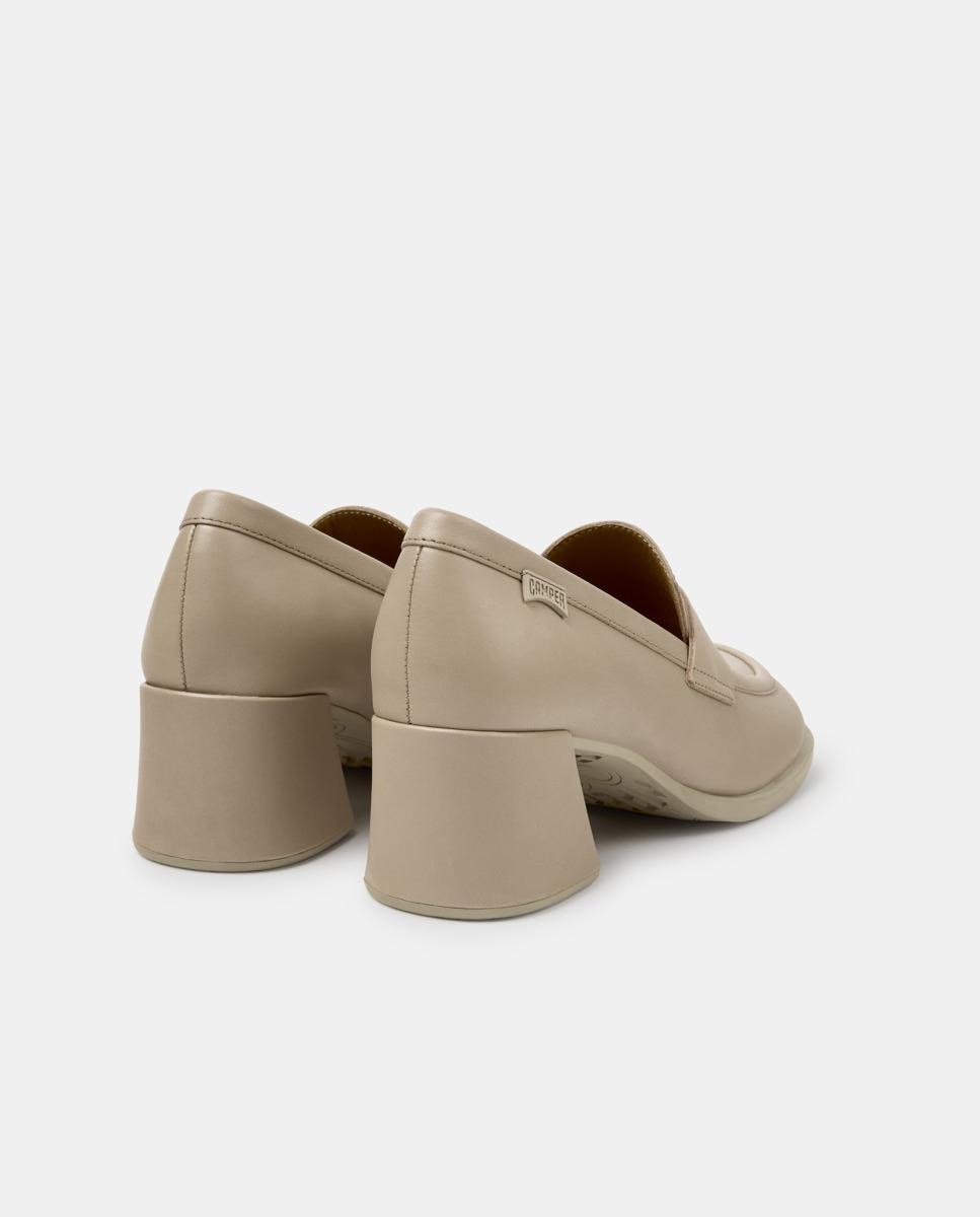 Mocassins com Salto Kora de Pele Bege-3