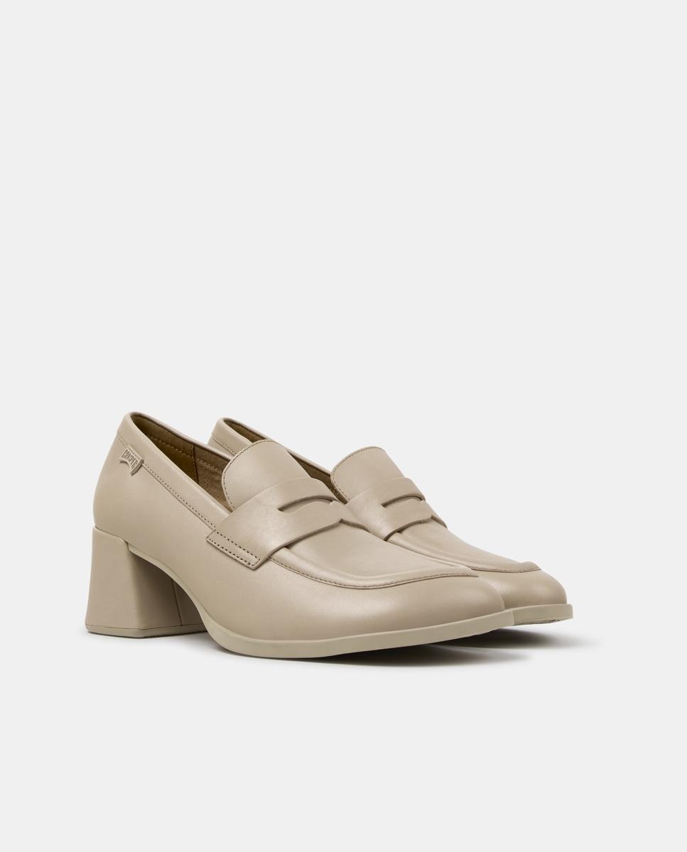 Mocassins com Salto Kora de Pele Bege-5