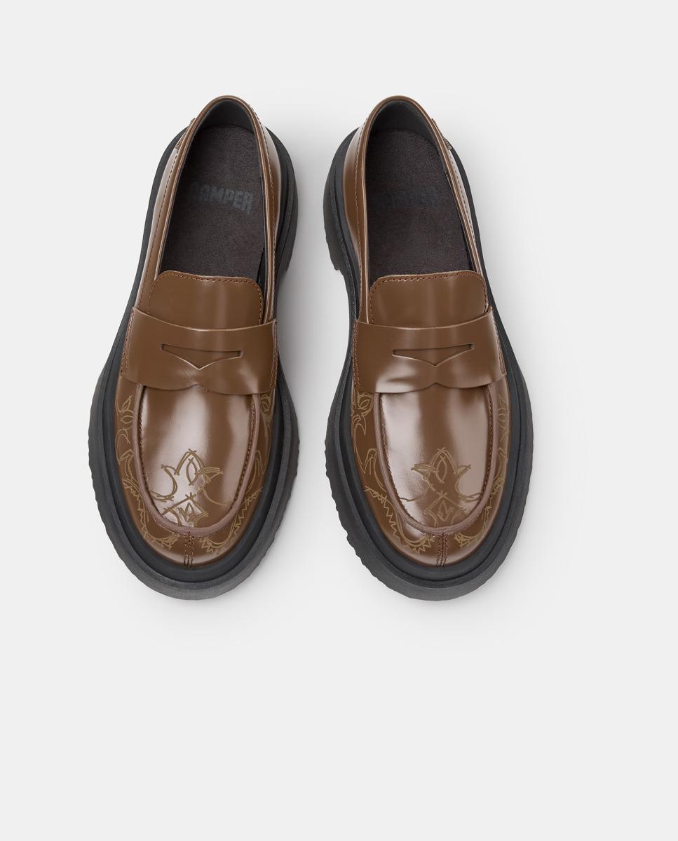 Mocassins de Pele Lisos com Palmilha Amovível Castanho-2