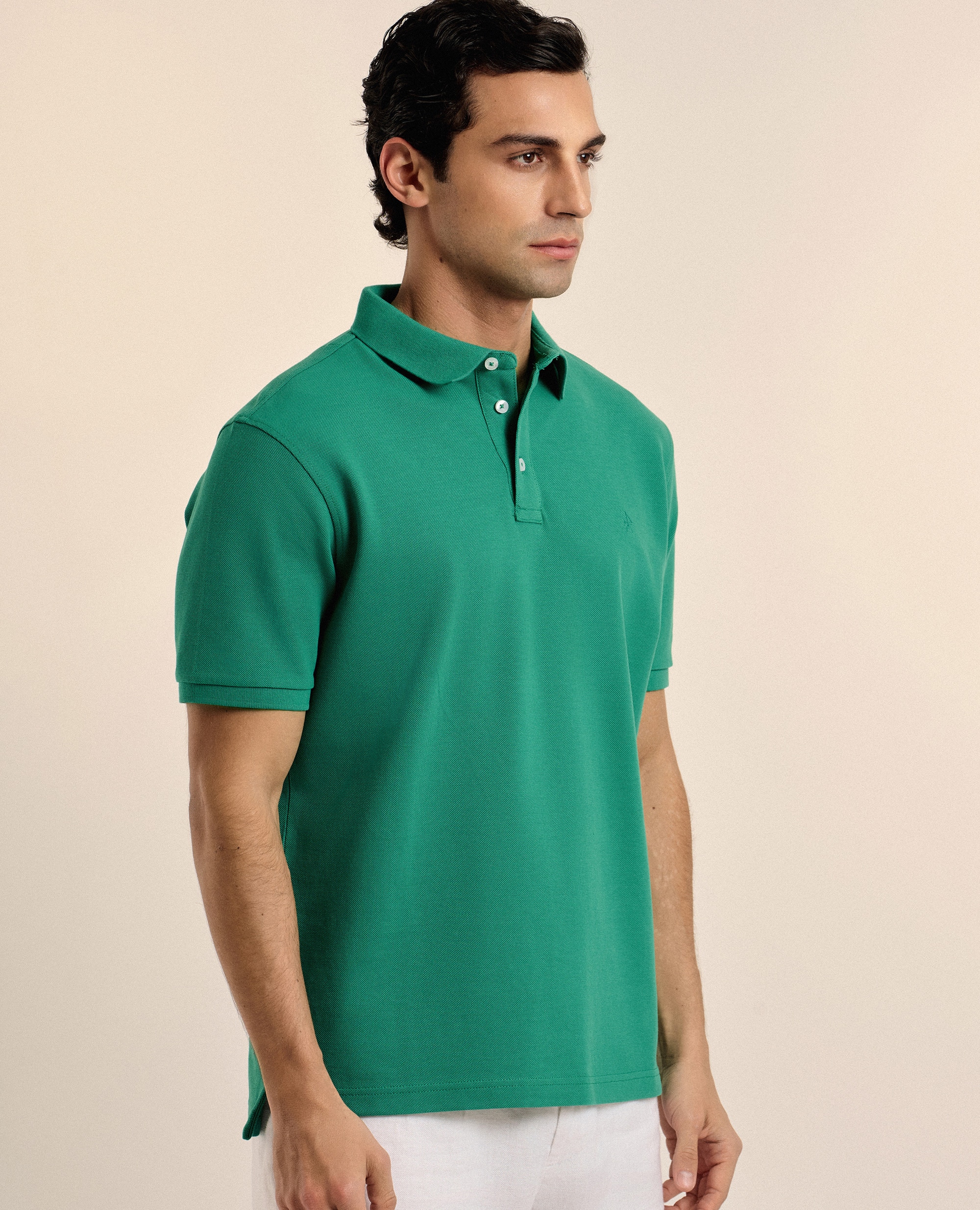 Polo de Piqué Corte Classic de Manga Curta Verde-5