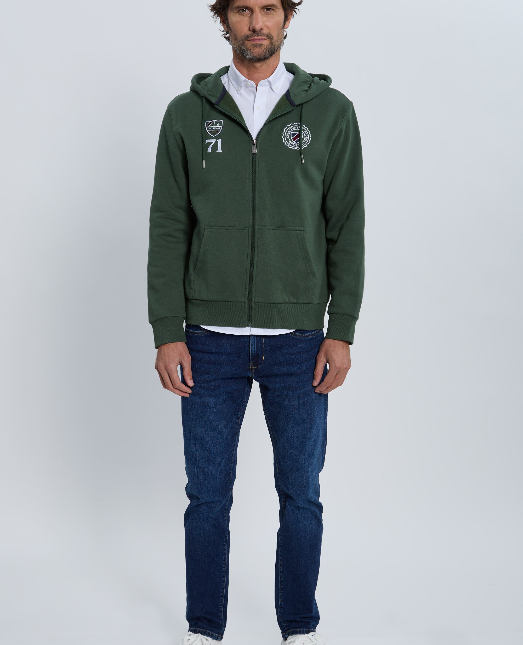 Sweatshirt de Fecho Zip com Capuz Verde-escuro-4