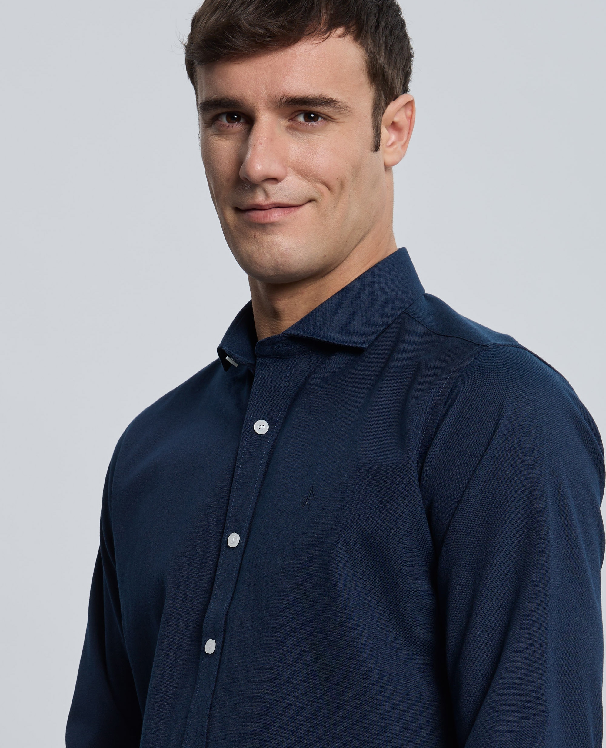 Camisa de Corte Classic Lisa Azul-marinho-3