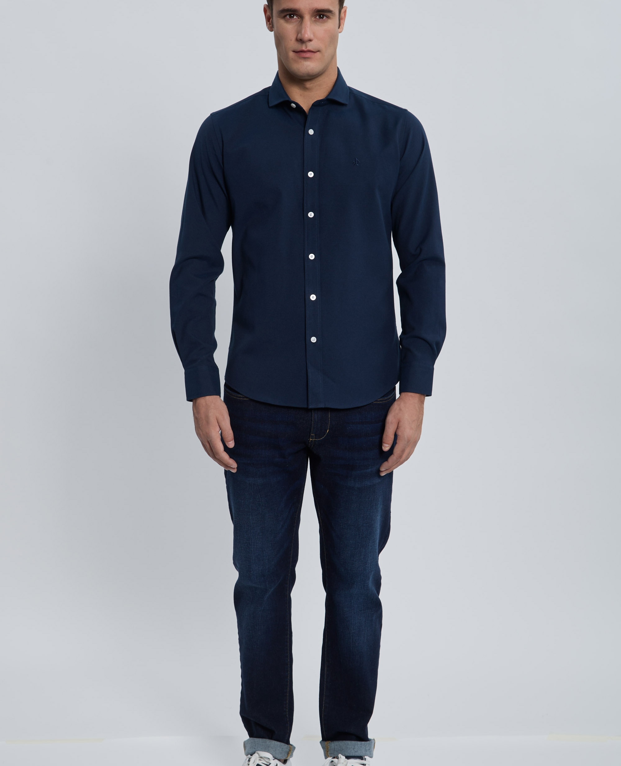 Camisa de Corte Classic Lisa Azul-marinho-4