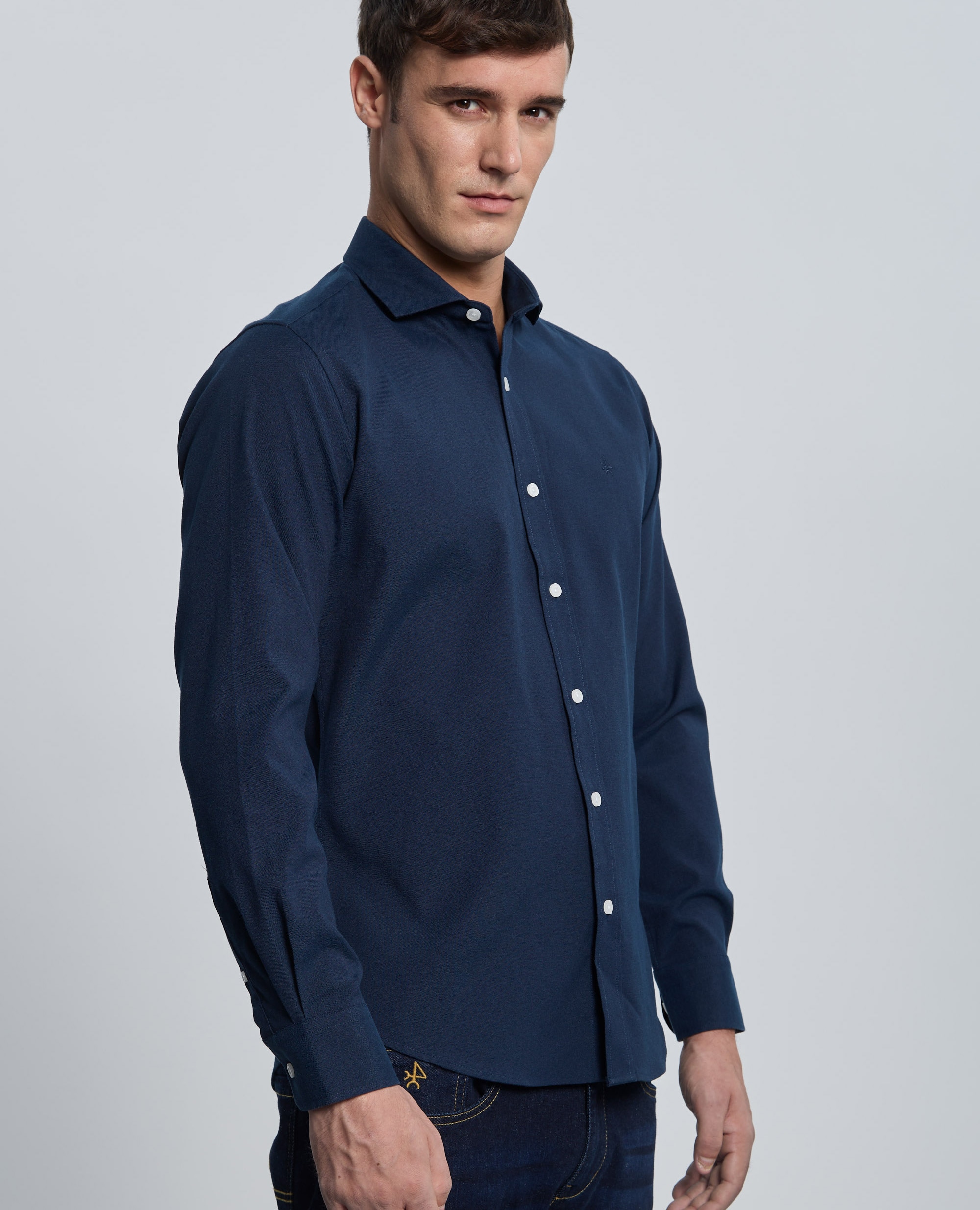 Camisa de Corte Classic Lisa Azul-marinho-5