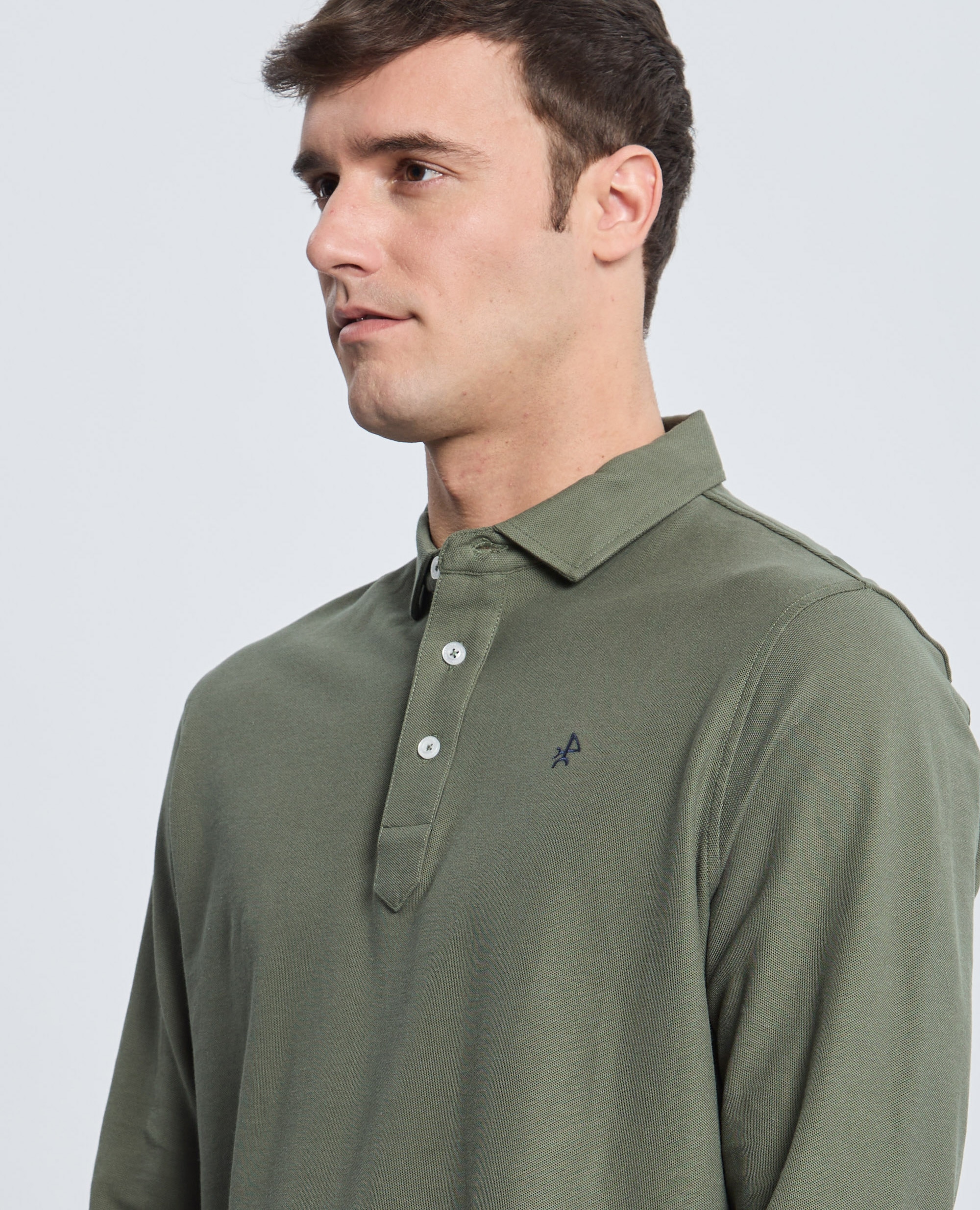 Polo de Piqué Corte Classic de Manga Comprida Caqui-3