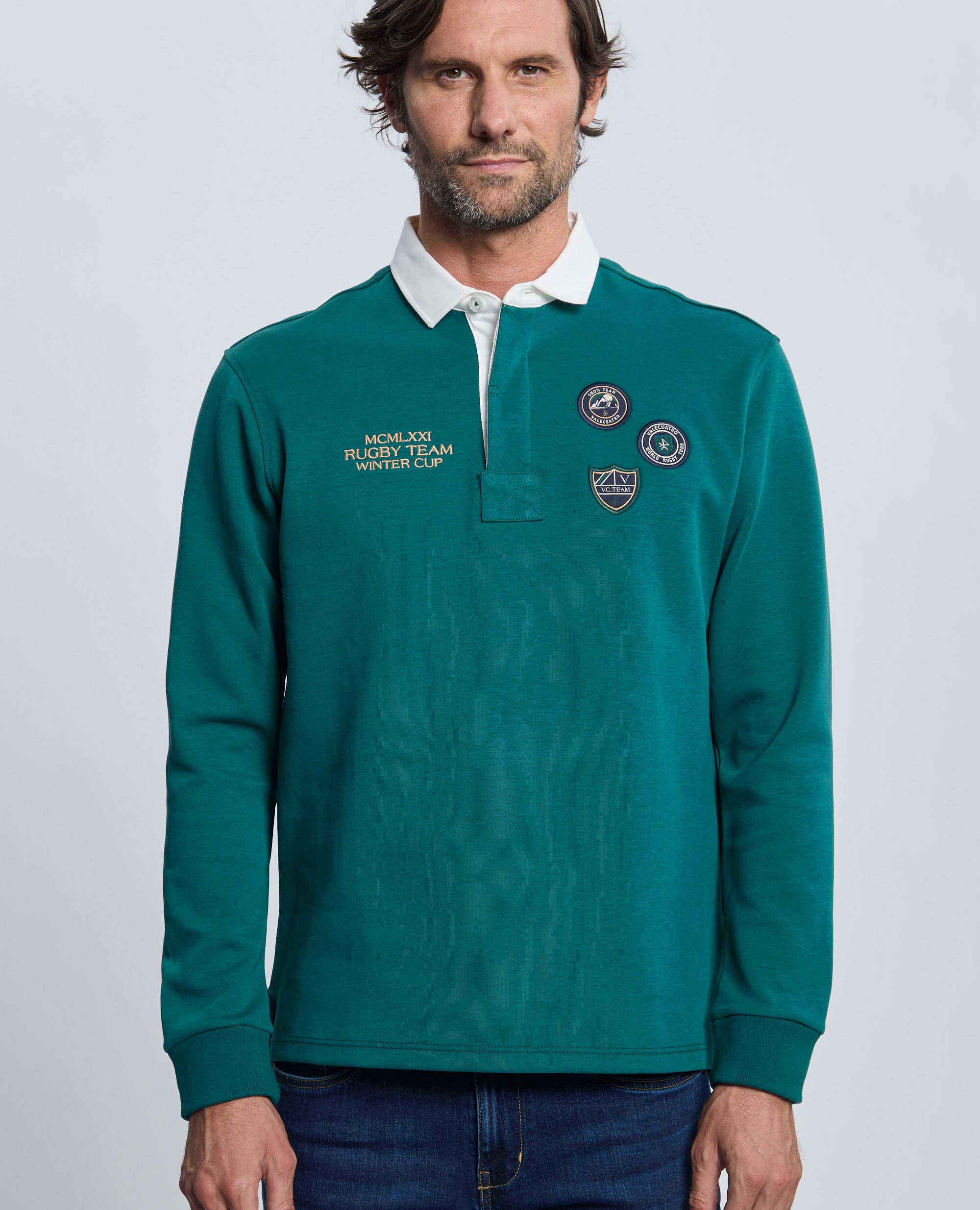 Polo Corte Classic de Manga Comprida Multiestampado Verde-escuro-1