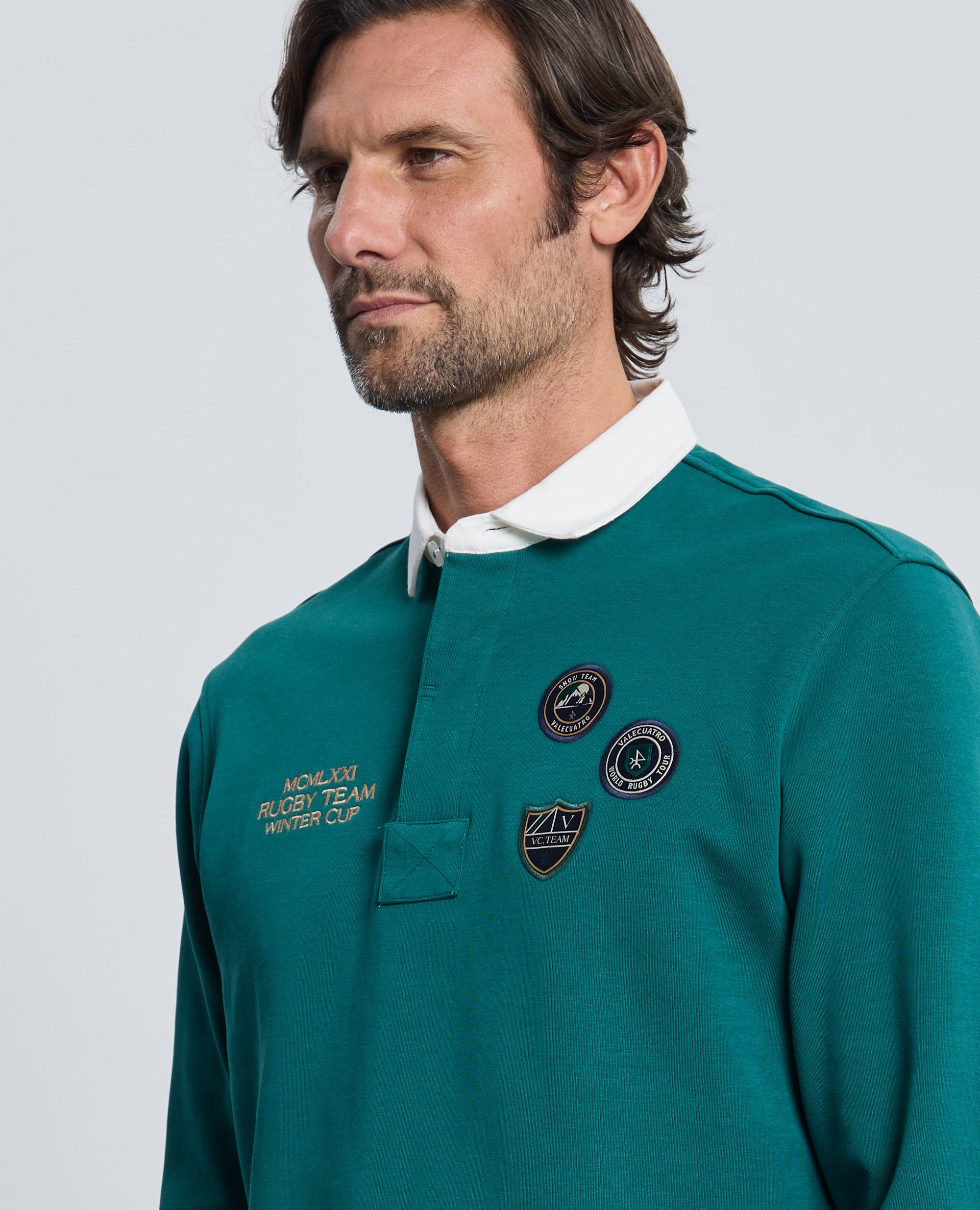 Polo Corte Classic de Manga Comprida Multiestampado Verde-escuro-3