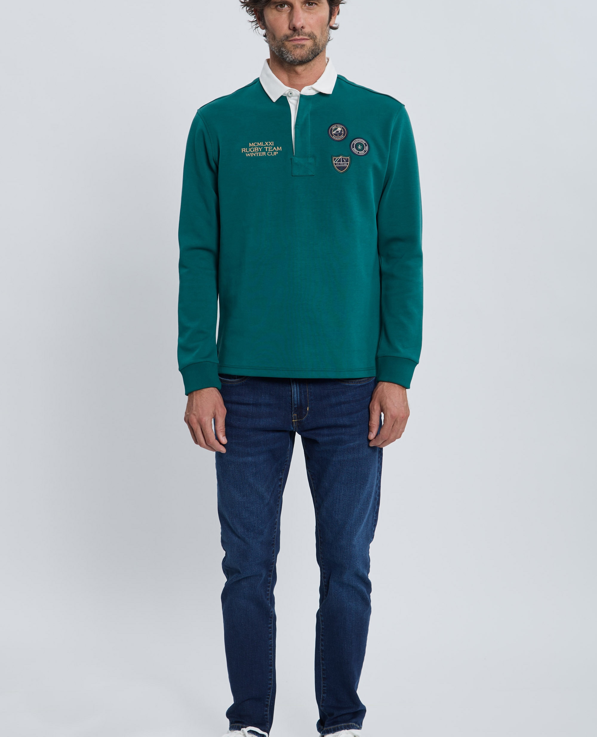 Polo Corte Classic de Manga Comprida Multiestampado Verde-escuro-4