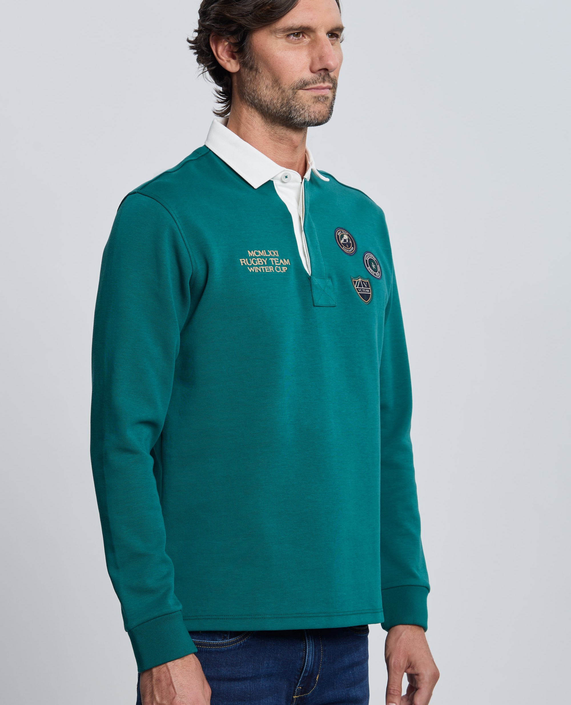 Polo Corte Classic de Manga Comprida Multiestampado Verde-escuro-5