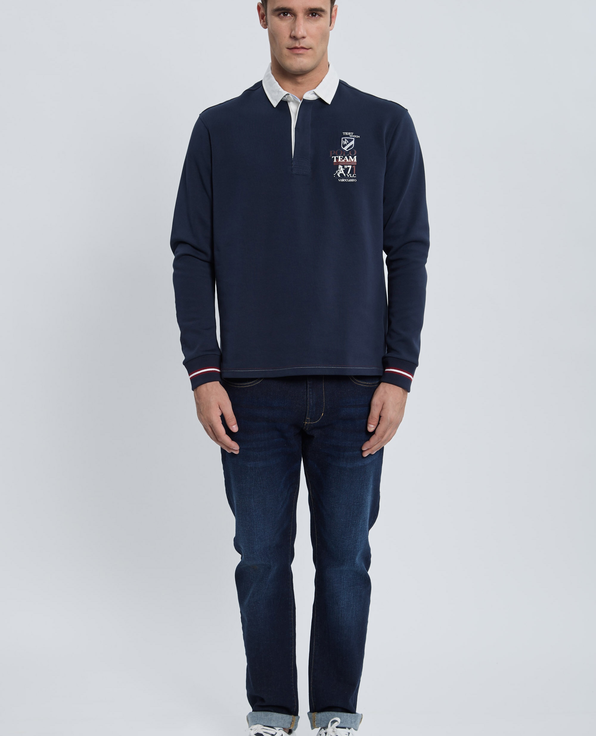 Polo Corte Classic de Manga Comprida Multiestampado Azul-marinho-4