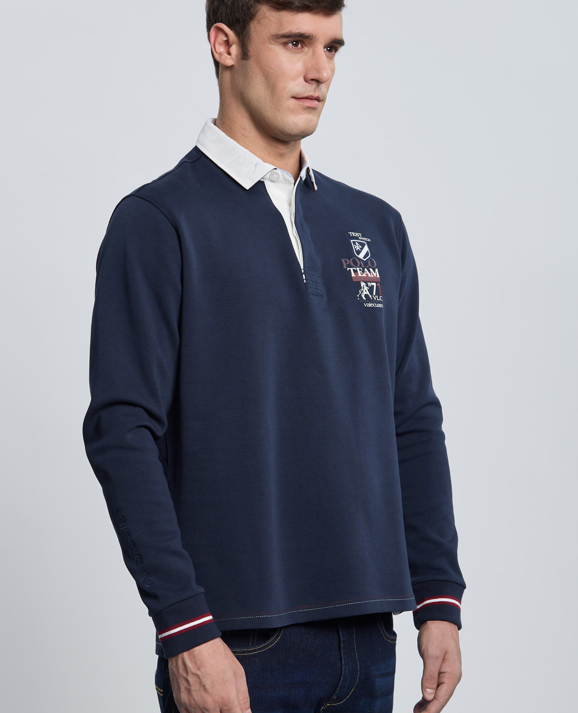 Polo Corte Classic de Manga Comprida Multiestampado Azul-marinho-5